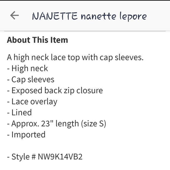 NWT: Cap Sleeve High Neck Lace Top - Picture 5 of 5